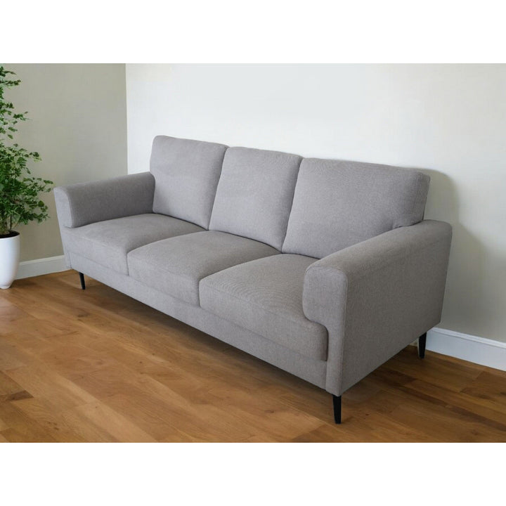 84" Light Gray Linen Sofa With Black Legs Image 5