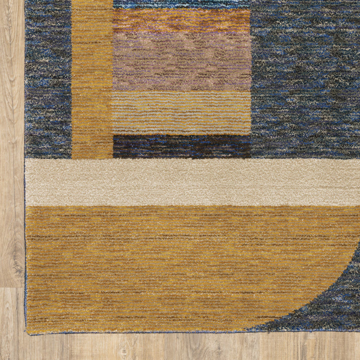 8 x 11 Blue and Beige Geometric Power Loom Area Rug Image 9