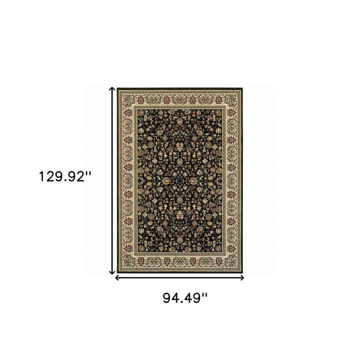 8 X 11 Black And Ivory Oriental Power Loom Stain Resistant Area Rug Image 5