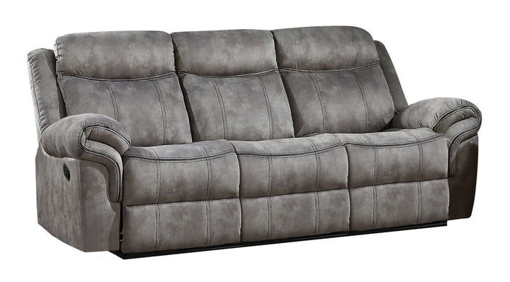 87" Gray Velvet Reclining USB Sofa With Black Legs Image 1