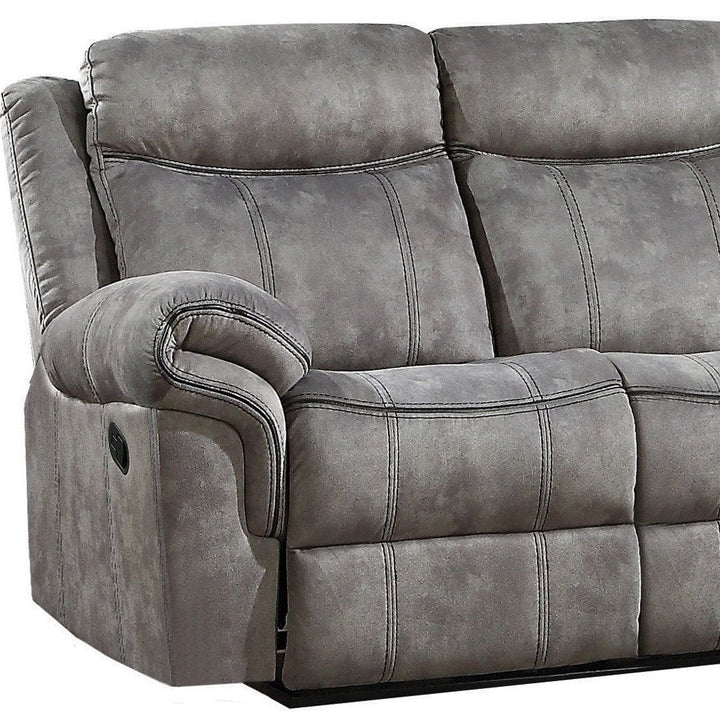 87" Gray Velvet Reclining USB Sofa With Black Legs Image 3