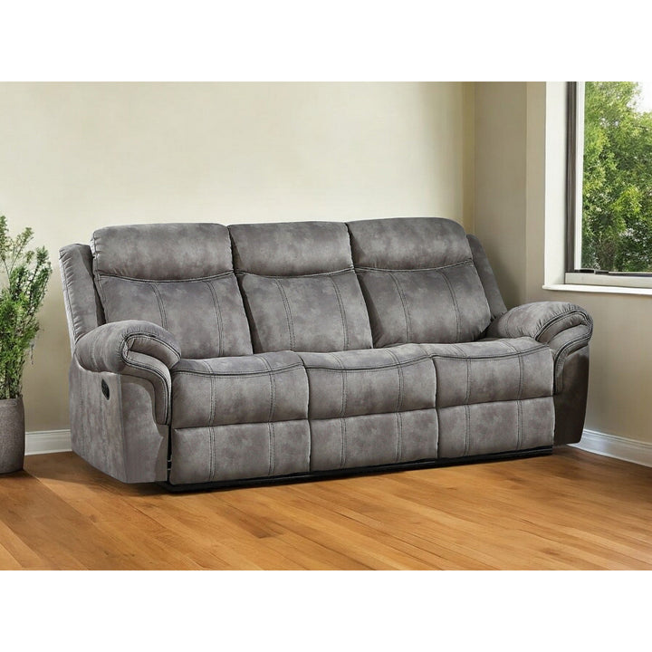 87" Gray Velvet Reclining USB Sofa With Black Legs Image 4