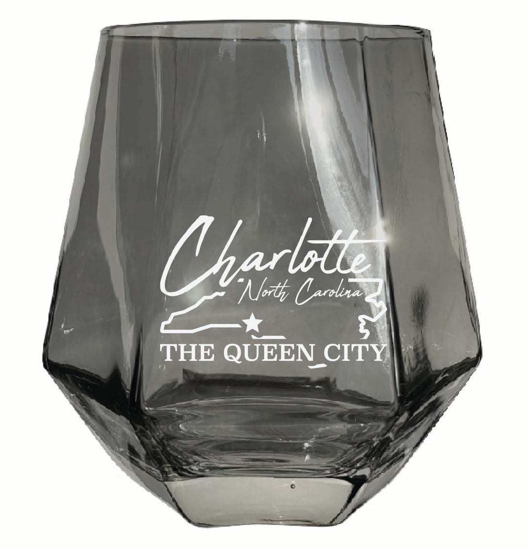 Charlotte North Carolina Souvenir Stemless Diamond Wine Glass Engraved 15 oz Image 2