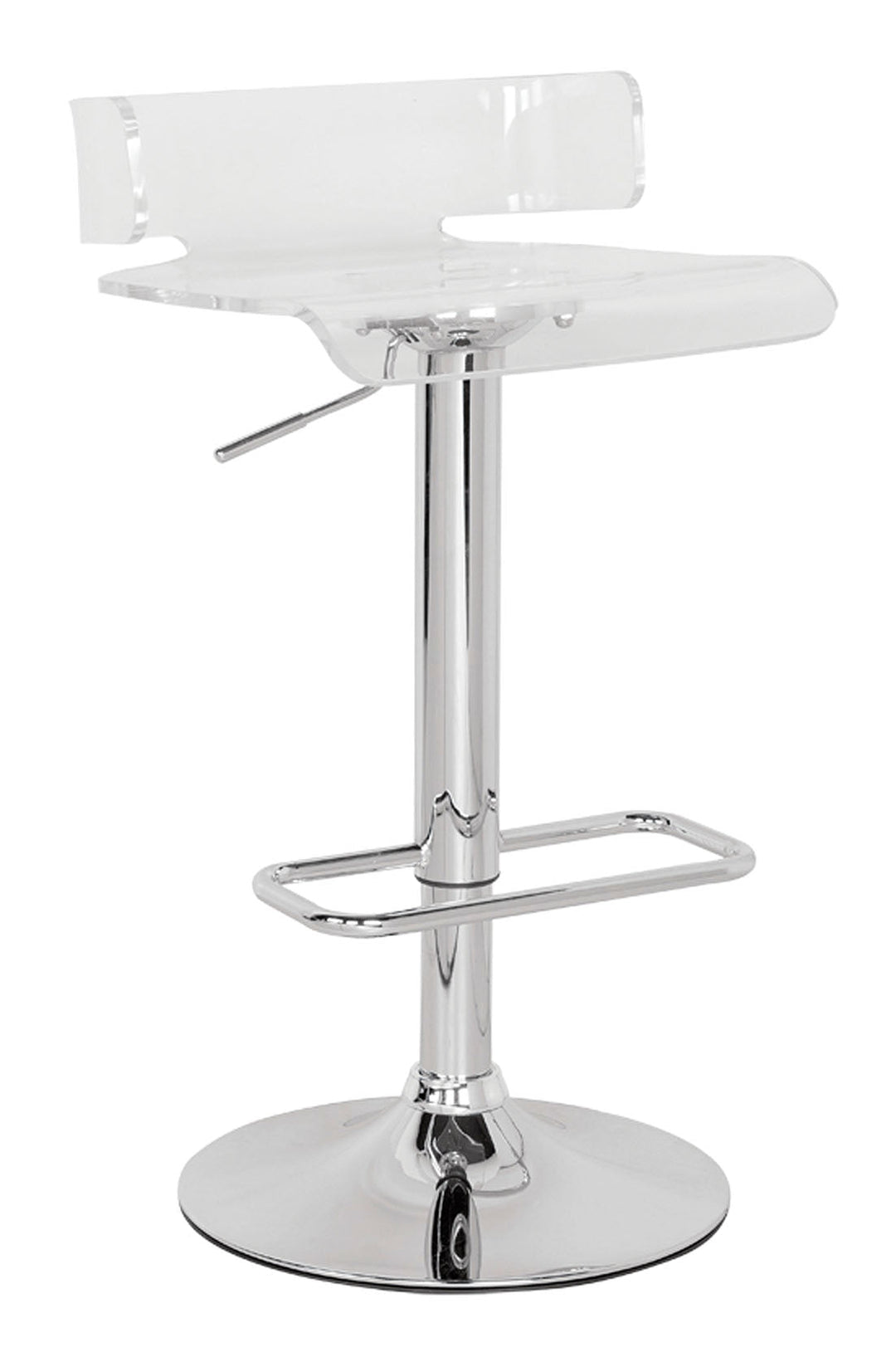 Clear And Silver Acrylic And Metal Swivel Low Back Adjustable Height Bar Chair Image 8