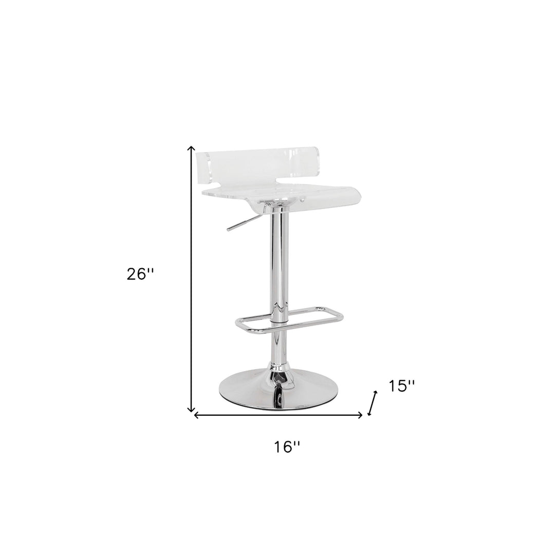 Clear And Silver Acrylic And Metal Swivel Low Back Adjustable Height Bar Chair Image 9