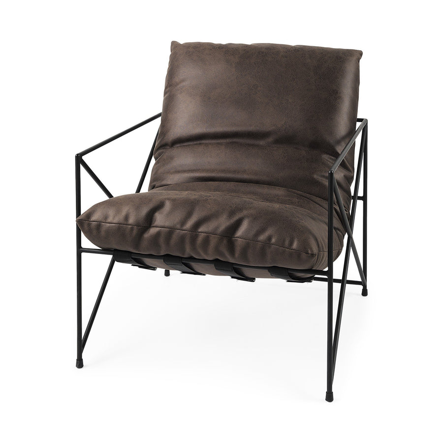 Black Faux Leather Contemporary Metal Chair Image 1