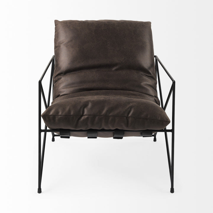 Black Faux Leather Contemporary Metal Chair Image 4