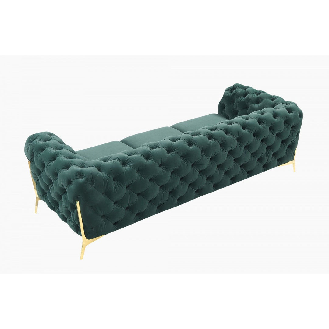 97" Green Velvet Sofa With Gold Legs Image 3