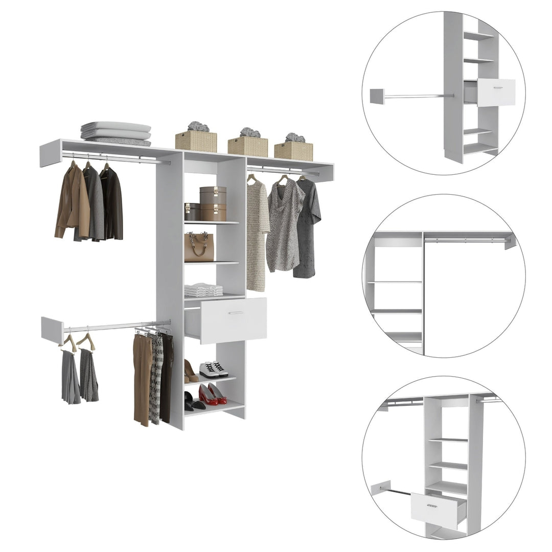 98" White Manufactured Wood Standard With Five Shelves And One Drawer Image 3