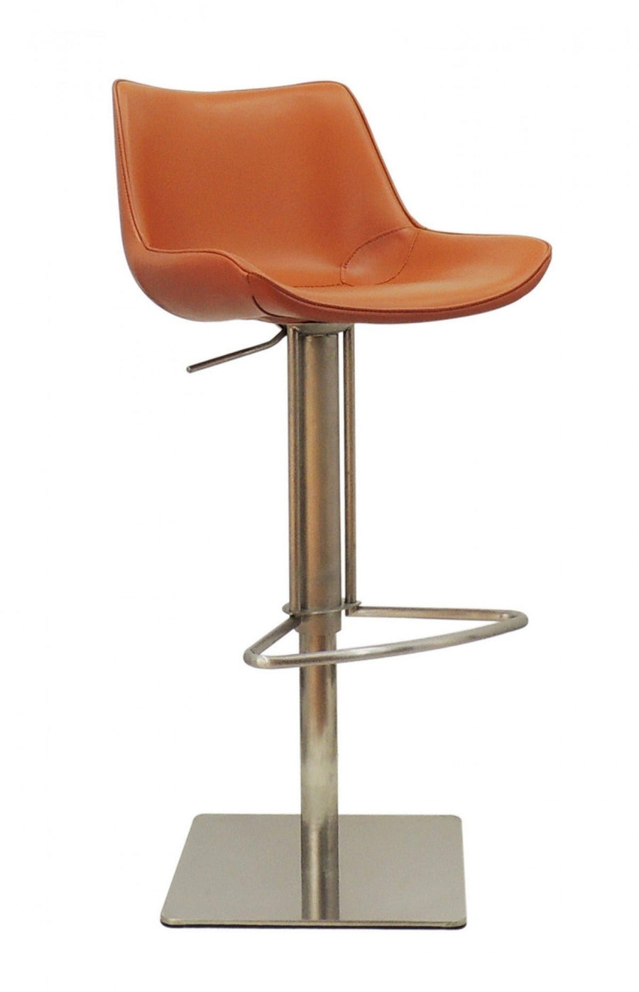 Adjustable Height Terra Cotta And Silver Faux Leather And Stainless Steel Swivel Bar Height Bar Chair Image 1