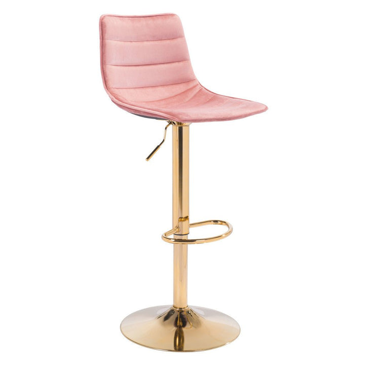 Adjustable Height Pink And Gold Steel Swivel Low Back Counter Height Bar Chair Image 3