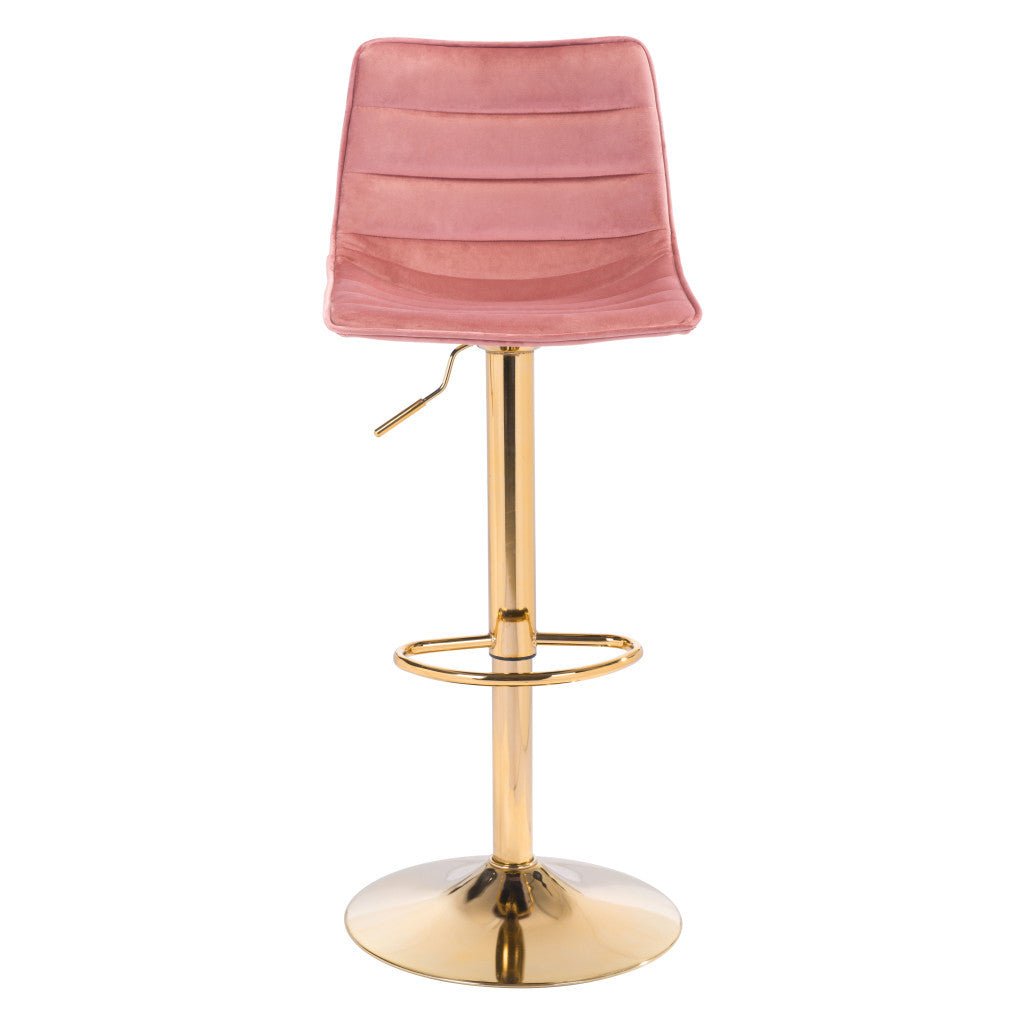 Adjustable Height Pink And Gold Steel Swivel Low Back Counter Height Bar Chair Image 4