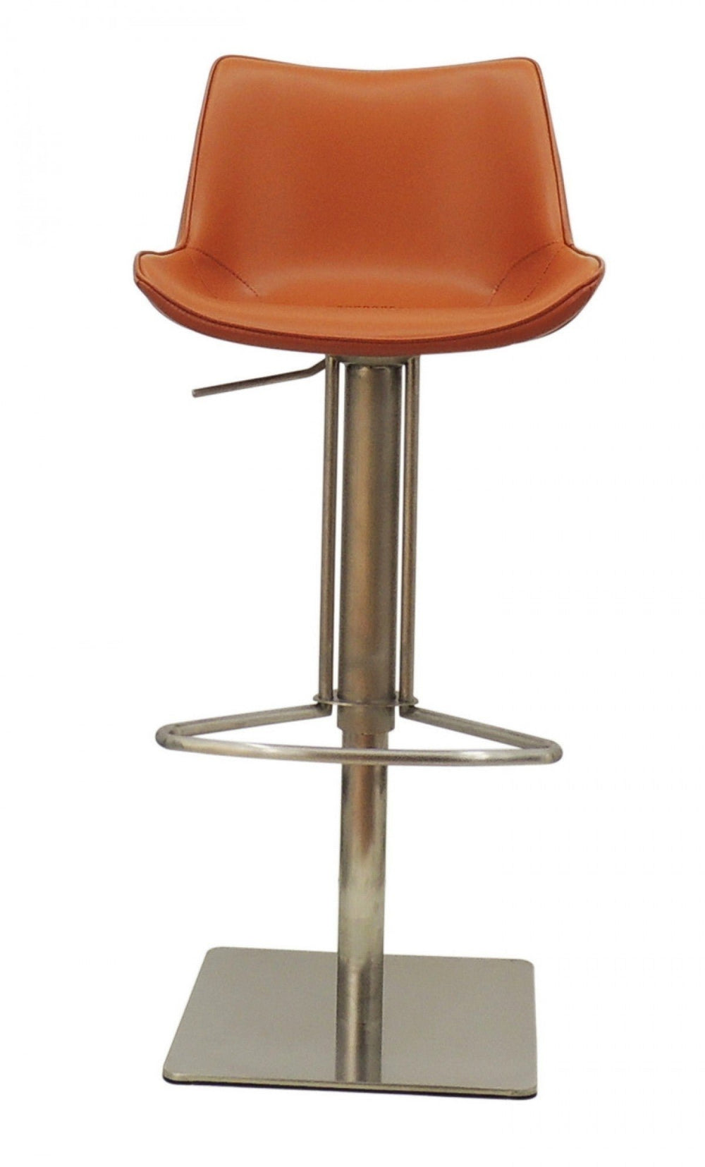 Adjustable Height Terra Cotta And Silver Faux Leather And Stainless Steel Swivel Bar Height Bar Chair Image 2