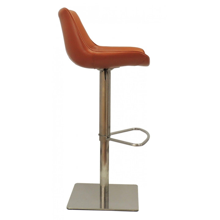 Adjustable Height Terra Cotta And Silver Faux Leather And Stainless Steel Swivel Bar Height Bar Chair Image 3