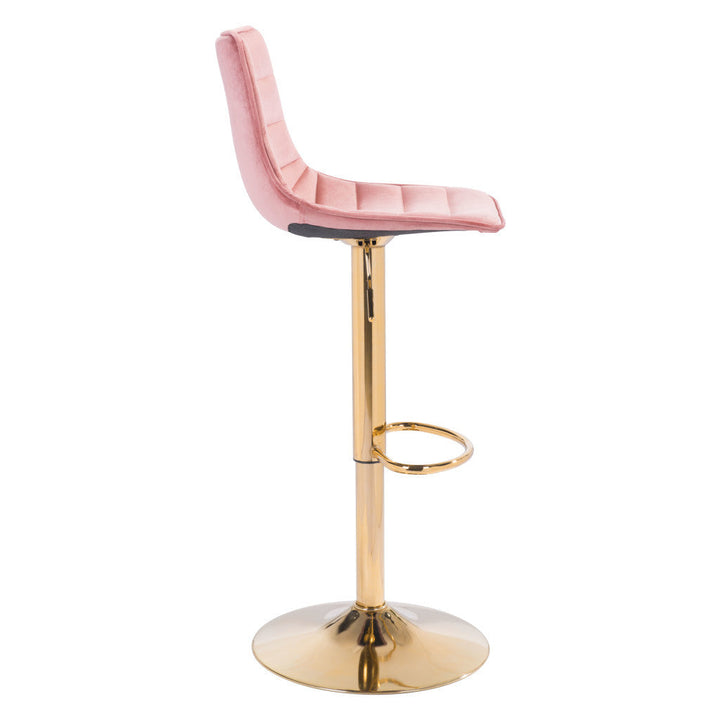 Adjustable Height Pink And Gold Steel Swivel Low Back Counter Height Bar Chair Image 9