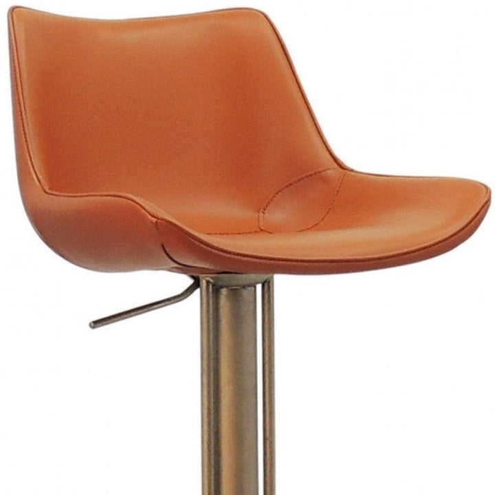 Adjustable Height Terra Cotta And Silver Faux Leather And Stainless Steel Swivel Bar Height Bar Chair Image 5