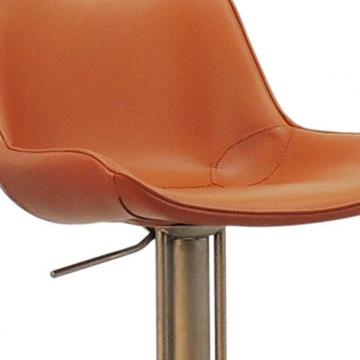 Adjustable Height Terra Cotta And Silver Faux Leather And Stainless Steel Swivel Bar Height Bar Chair Image 6