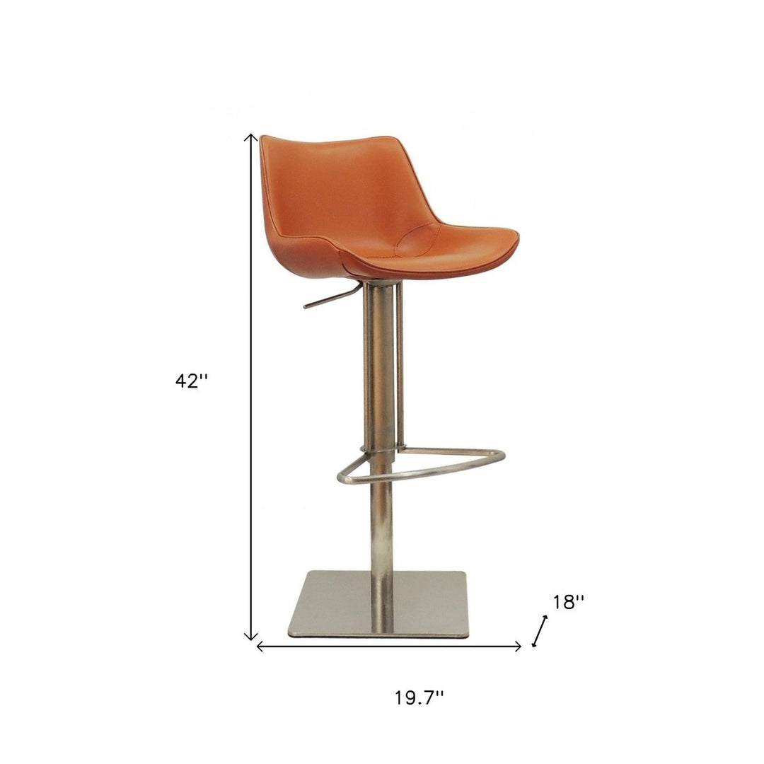 Adjustable Height Terra Cotta And Silver Faux Leather And Stainless Steel Swivel Bar Height Bar Chair Image 7