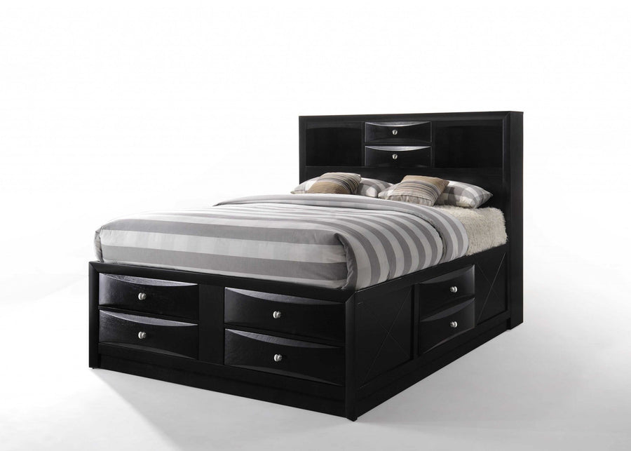 Black Multi-Drawer Queen Bed With Bookcase Headboard Image 1