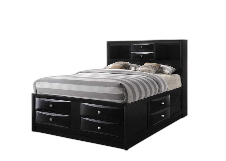 Black Multi-Drawer Queen Bed With Bookcase Headboard Image 2