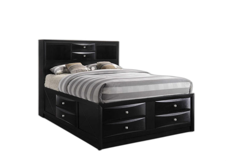 Black Multi-Drawer Queen Bed With Bookcase Headboard Image 3