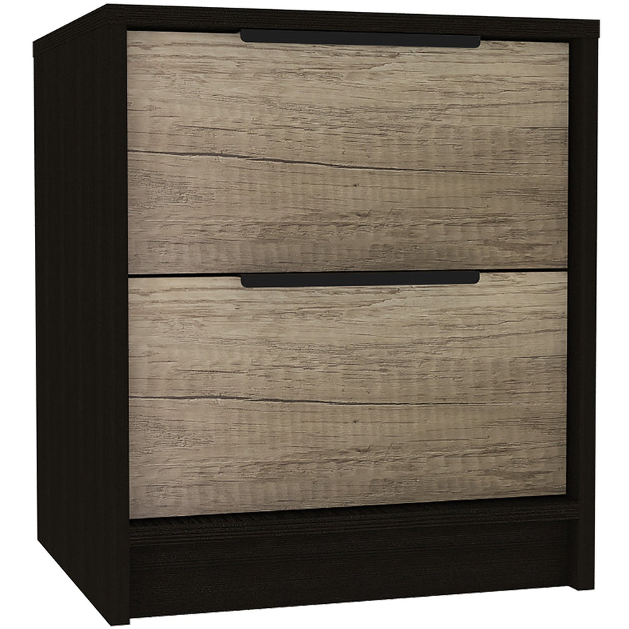 Black Open Compartment Two Drawer Nightstand Image 1