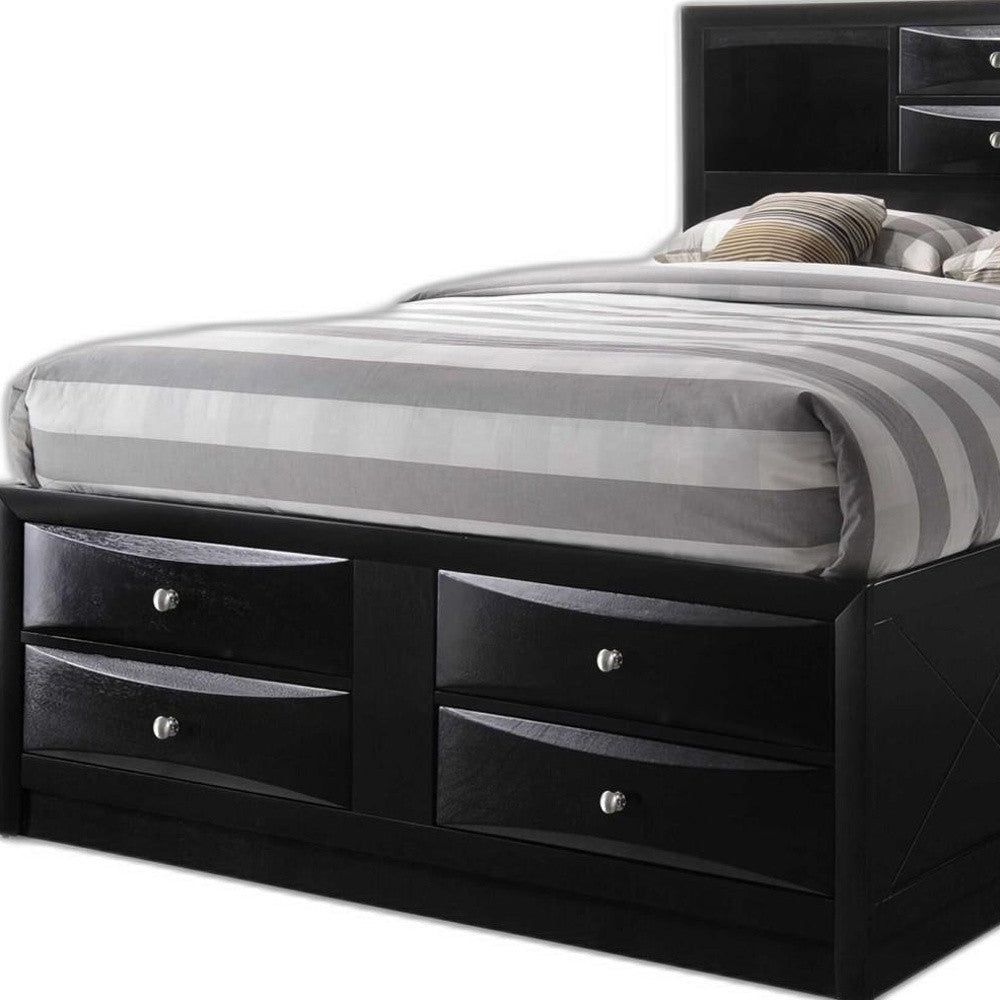 Black Multi-Drawer Queen Bed With Bookcase Headboard Image 4