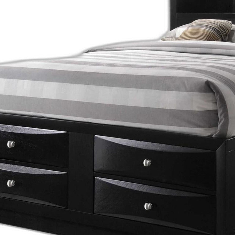 Black Multi-Drawer Queen Bed With Bookcase Headboard Image 5