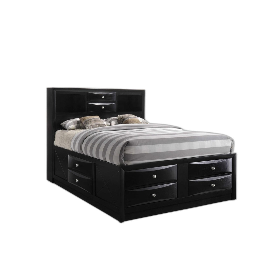 Black Multi-Drawer Queen Bed With Bookcase Headboard Image 7