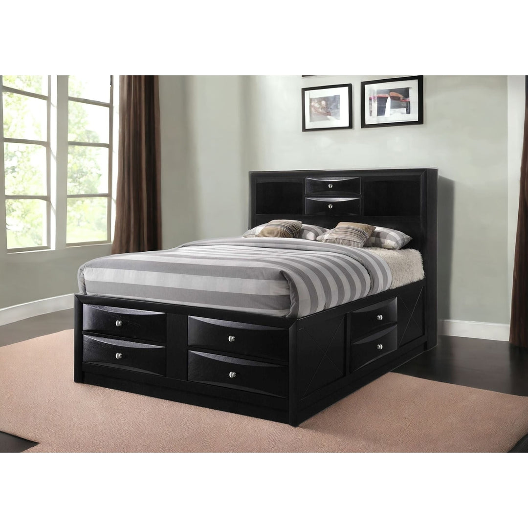 Black Multi-Drawer Queen Bed With Bookcase Headboard Image 8