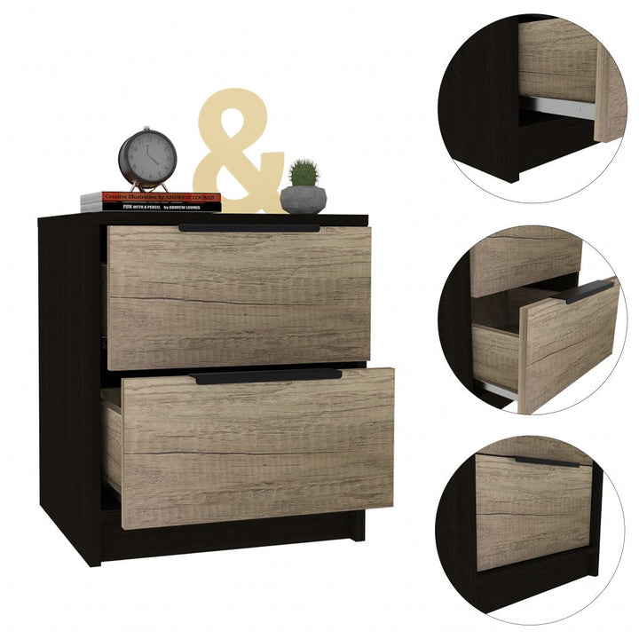 Black Open Compartment Two Drawer Nightstand Image 5