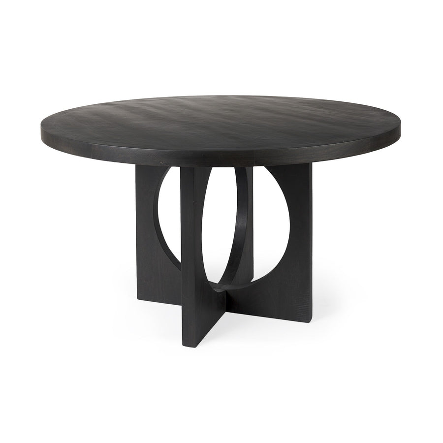 Black Wood Round Geometric Dining Image 1