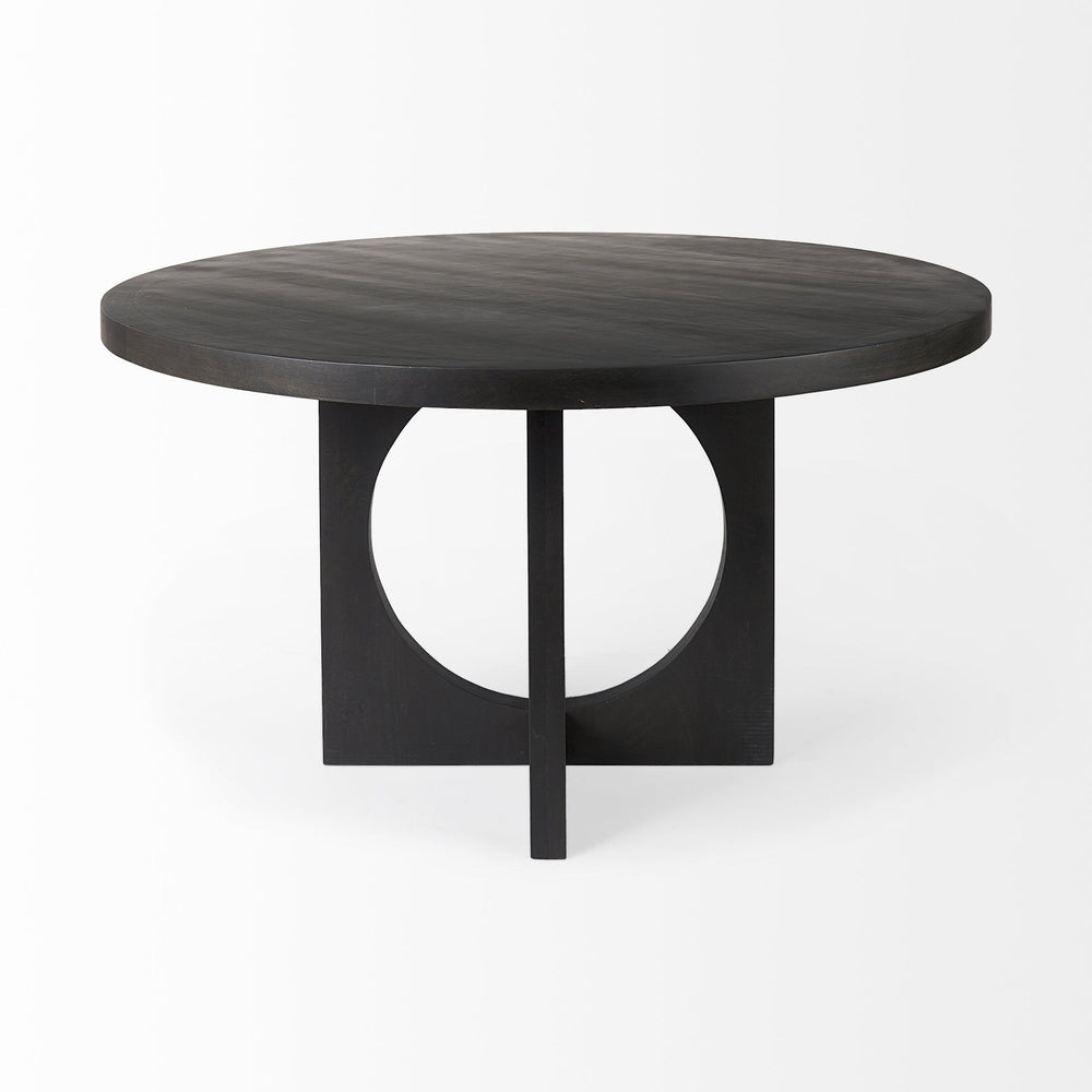 Black Wood Round Geometric Dining Image 2