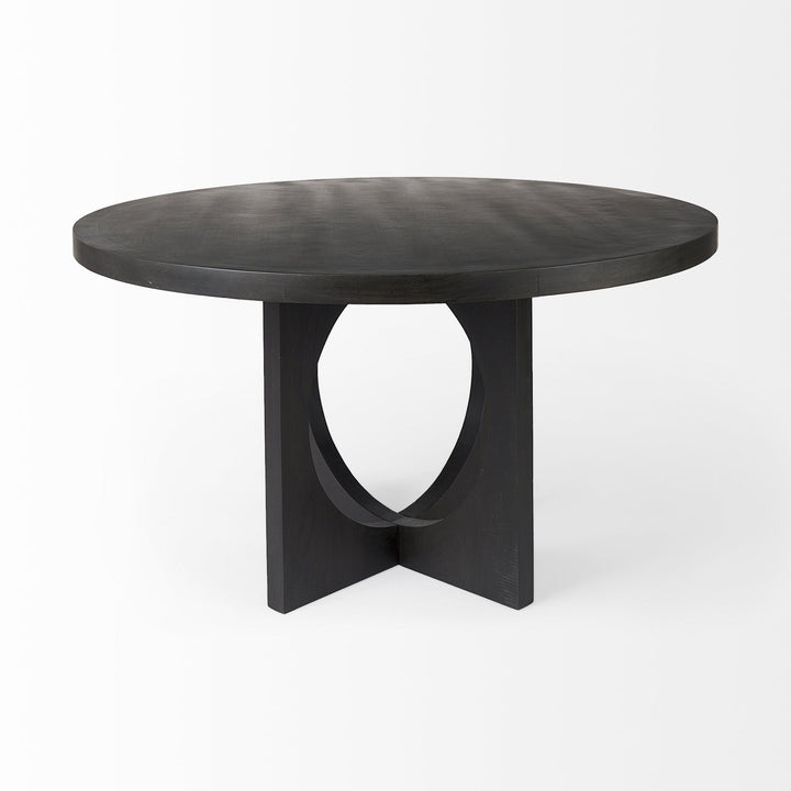 Black Wood Round Geometric Dining Image 3