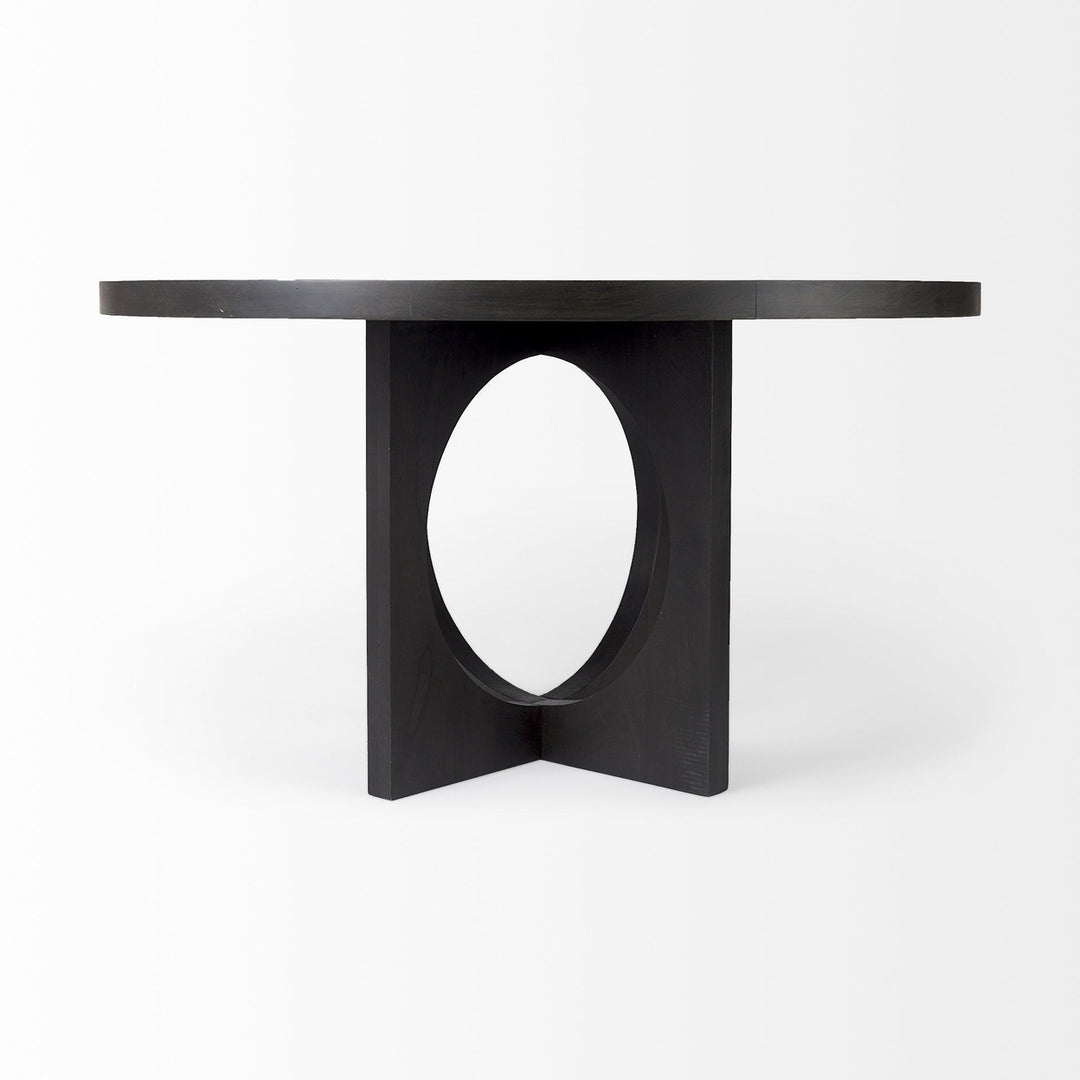 Black Wood Round Geometric Dining Image 4