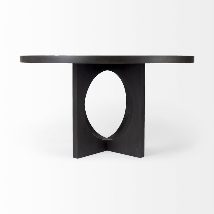 Black Wood Round Geometric Dining Image 4