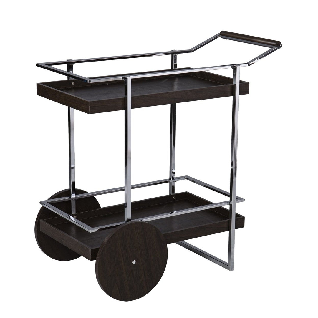 Brown and Silver Mod Rolling Bar Cart Image 3