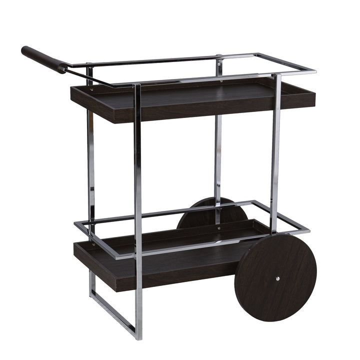 Brown and Silver Mod Rolling Bar Cart Image 4