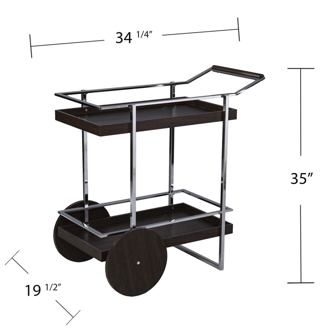 Brown and Silver Mod Rolling Bar Cart Image 7