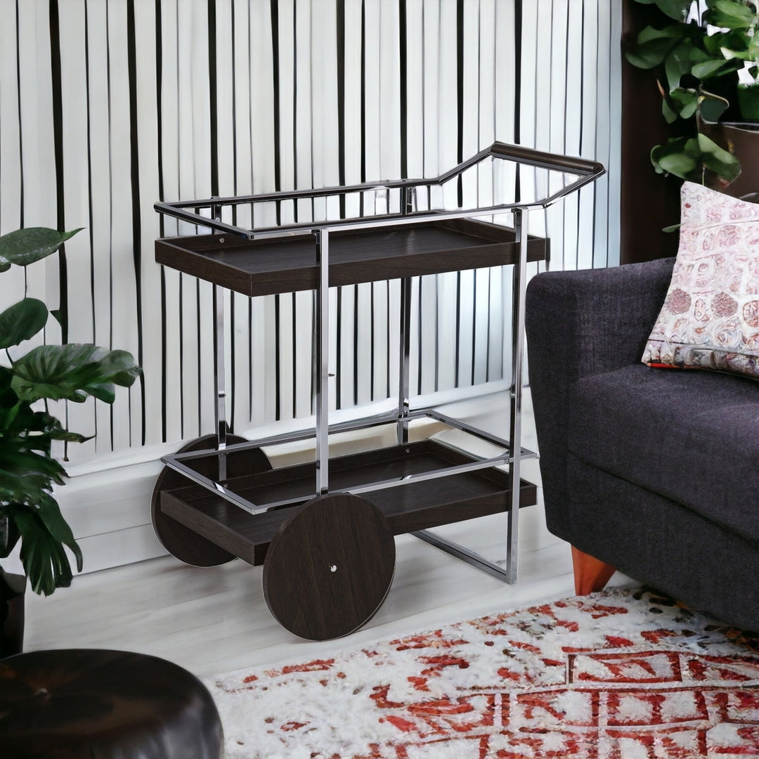 Brown and Silver Mod Rolling Bar Cart Image 8