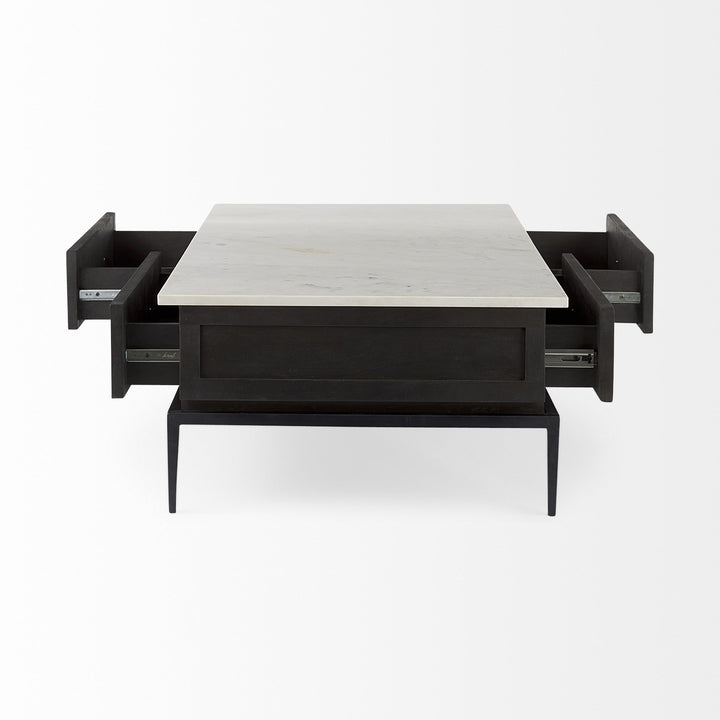 Dark Brown Wood And Marble Coffee Table Image 4