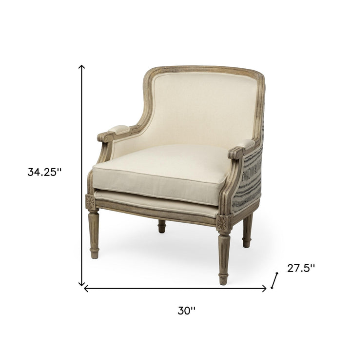 Elizabeth Cream Fabric Seat Accent Chair With Wooden Base Detailed Back Image 8