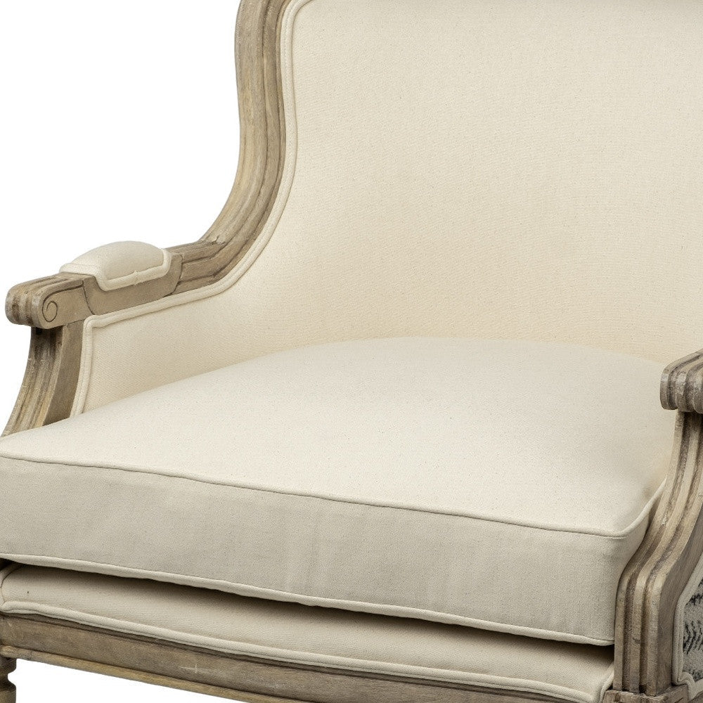 Elizabeth Cream Fabric Seat Accent Chair With Wooden Base Detailed Back Image 9