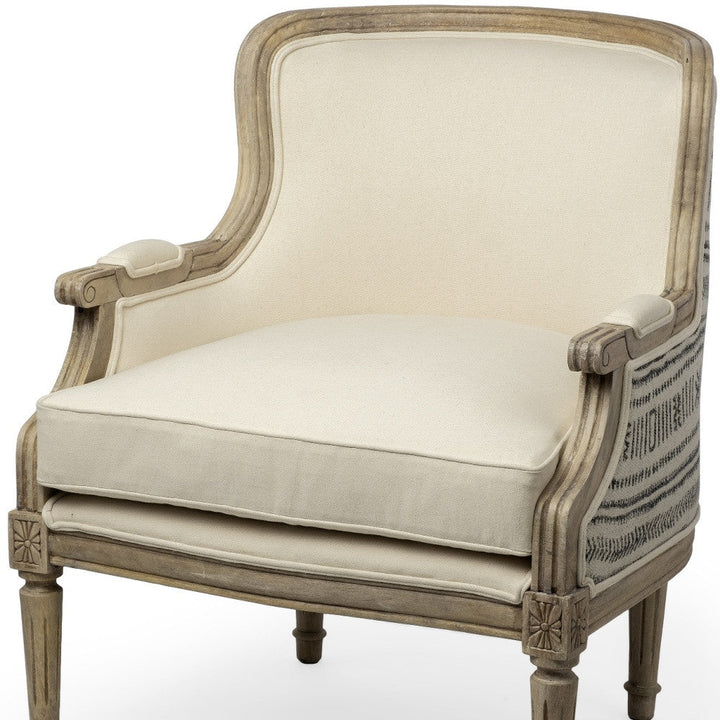 Elizabeth Cream Fabric Seat Accent Chair With Wooden Base Detailed Back Image 10