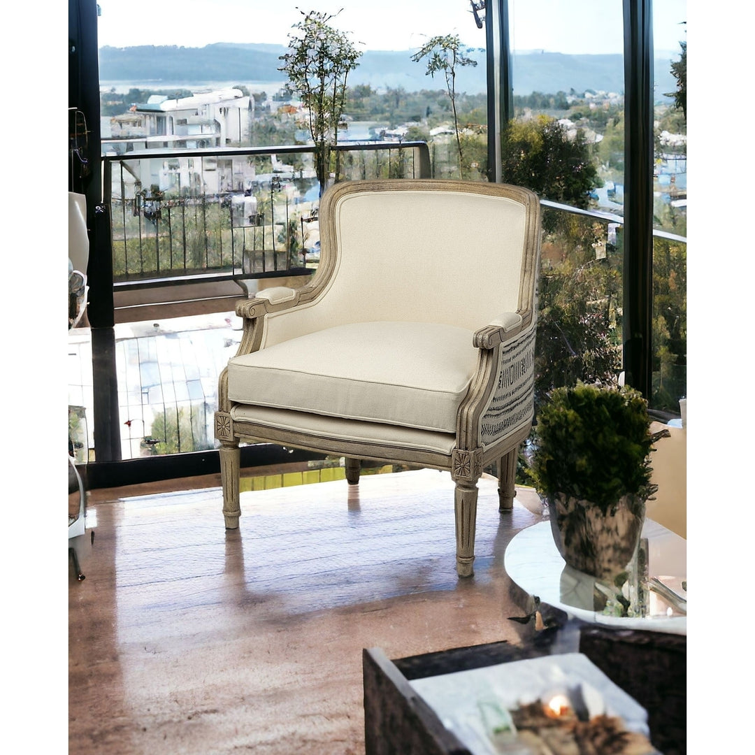 Elizabeth Cream Fabric Seat Accent Chair With Wooden Base Detailed Back Image 11