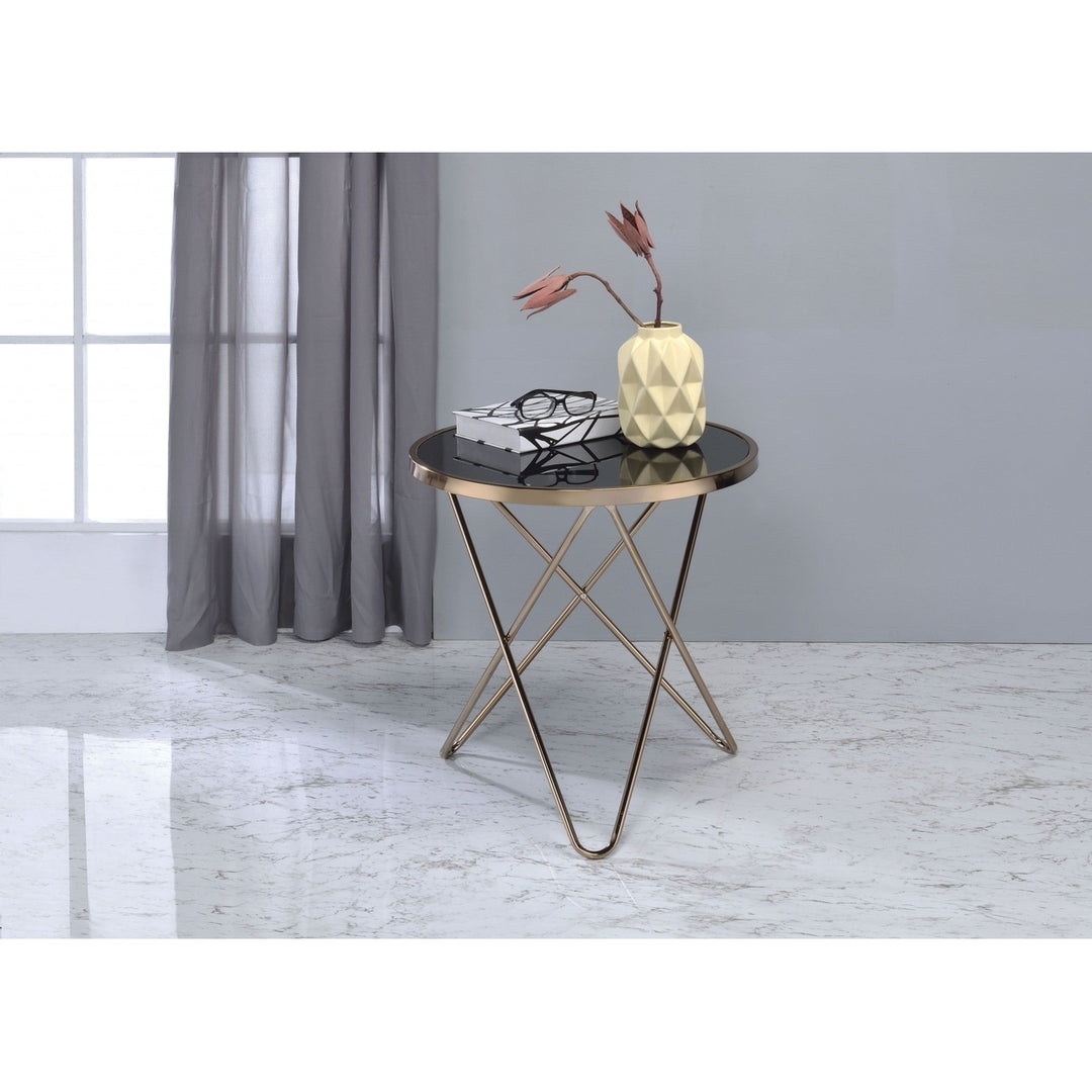 Mod Black Glass And Geo Gold End Table Image 8