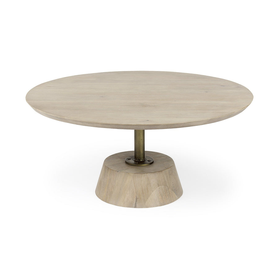 Light Brown Wooden Pedestal Coffee Table Image 1