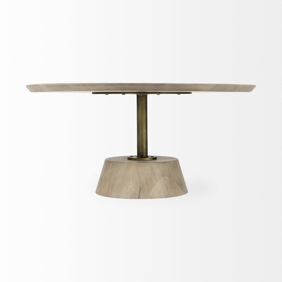 Light Brown Wooden Pedestal Coffee Table Image 2