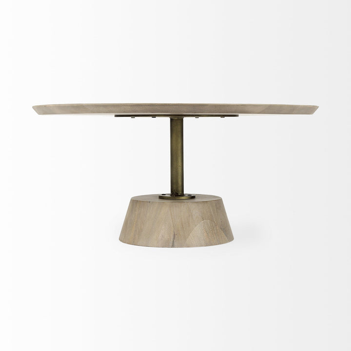 Light Brown Wooden Pedestal Coffee Table Image 2