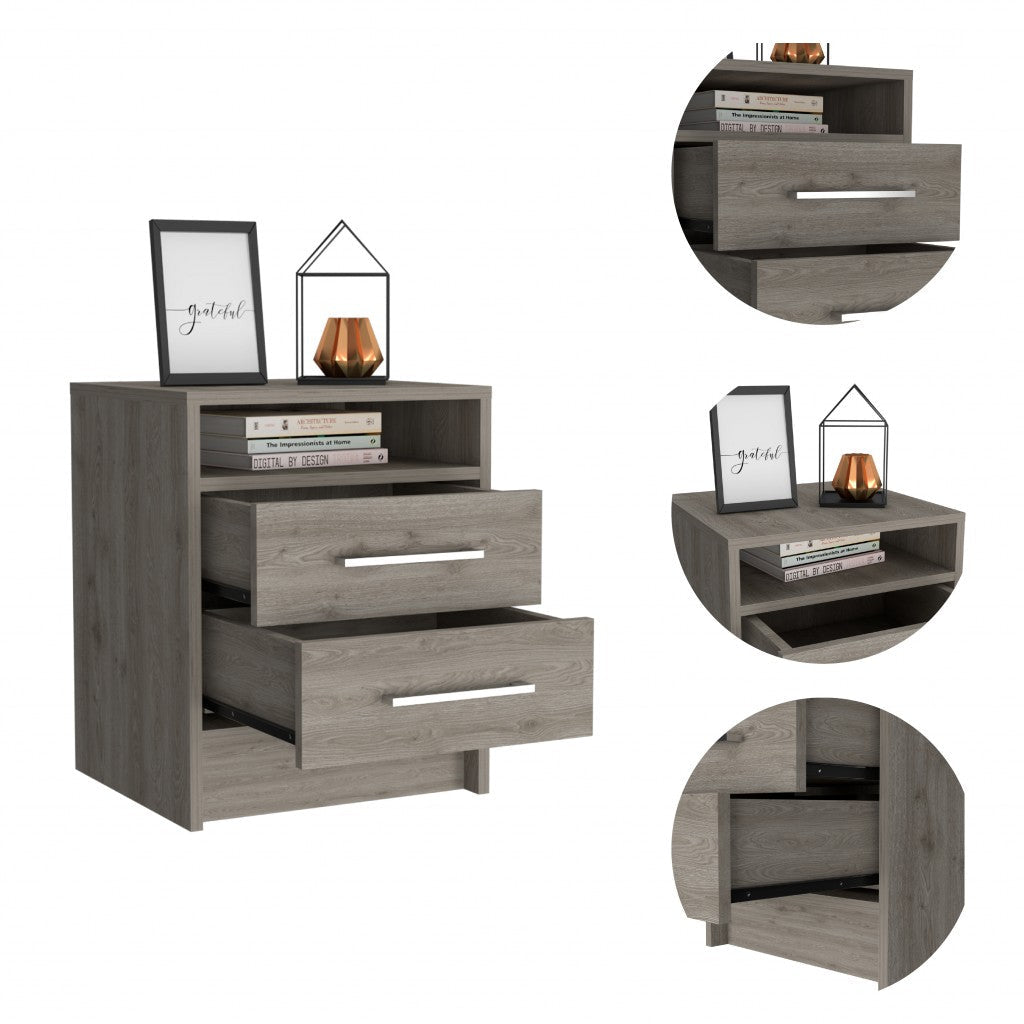 Light Grey Open Compartment Two Drawer Nightstand Image 1